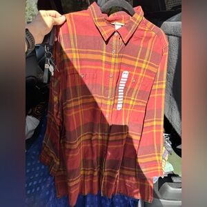 Duluth 3XL Red and Yellow Plaid Button-Up Shirt